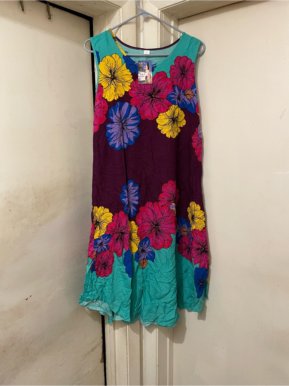 Women’s Floral Cotton Sleeveless Shift Midi Pullover Dress Estimated XL